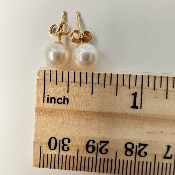 14 K gold chain with pearl pendant with Two diamonds, 14k earrings and r… - Picture 15 of 16